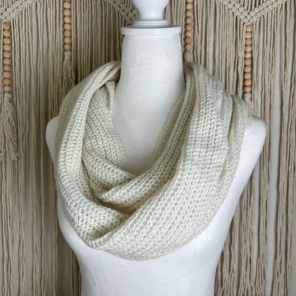 Knit Infinity Scarf - Cream with Metallic Accent